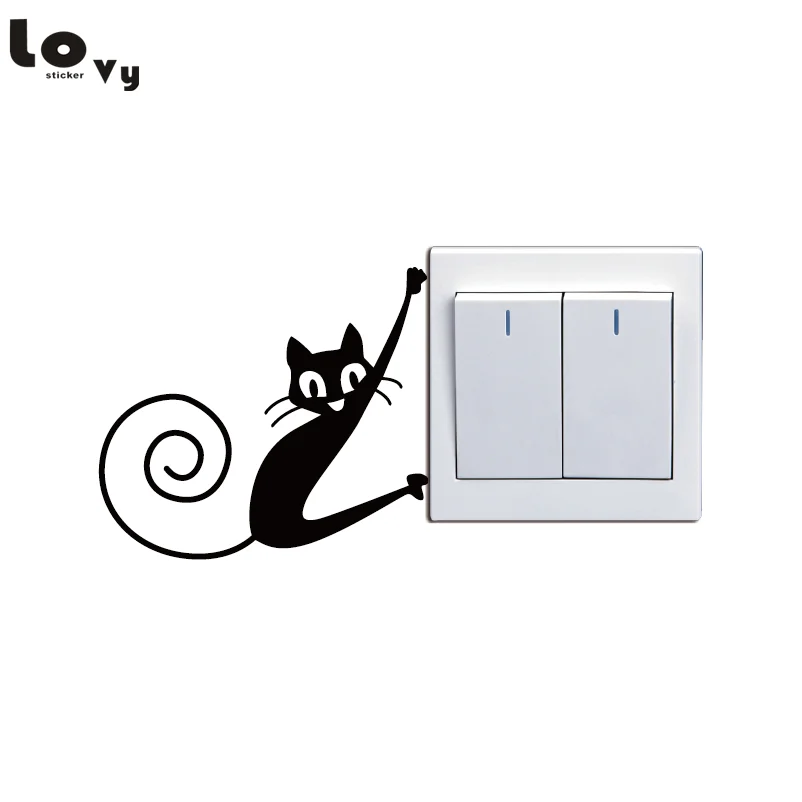 

Cat Hanging On Side Of Light Switch Sticker Cartoon Kitten Vinyl Wall Stickers for Kids Room Home Decor