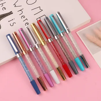 

Creative Crystal Pen Diamond Ballpoint Pens Stationery Ballpen Stylus Pen Gel Pen 9 Colors Oily Black Refill