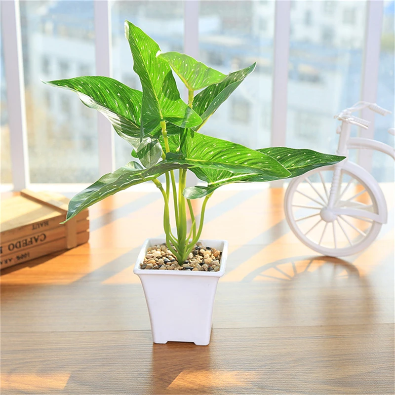 

1 Pc Artificial Simulated Plant Rich leaf Grass With White Plastic Pot Vase Home Garden Decorative