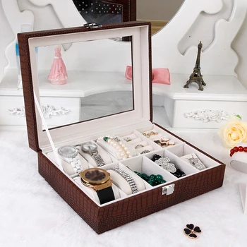 

Watch Jewelry Boxes with 10 Holes Crocodile Skin Stripe Shell Jewelry Box Household Jewelry Storage Box Supplies