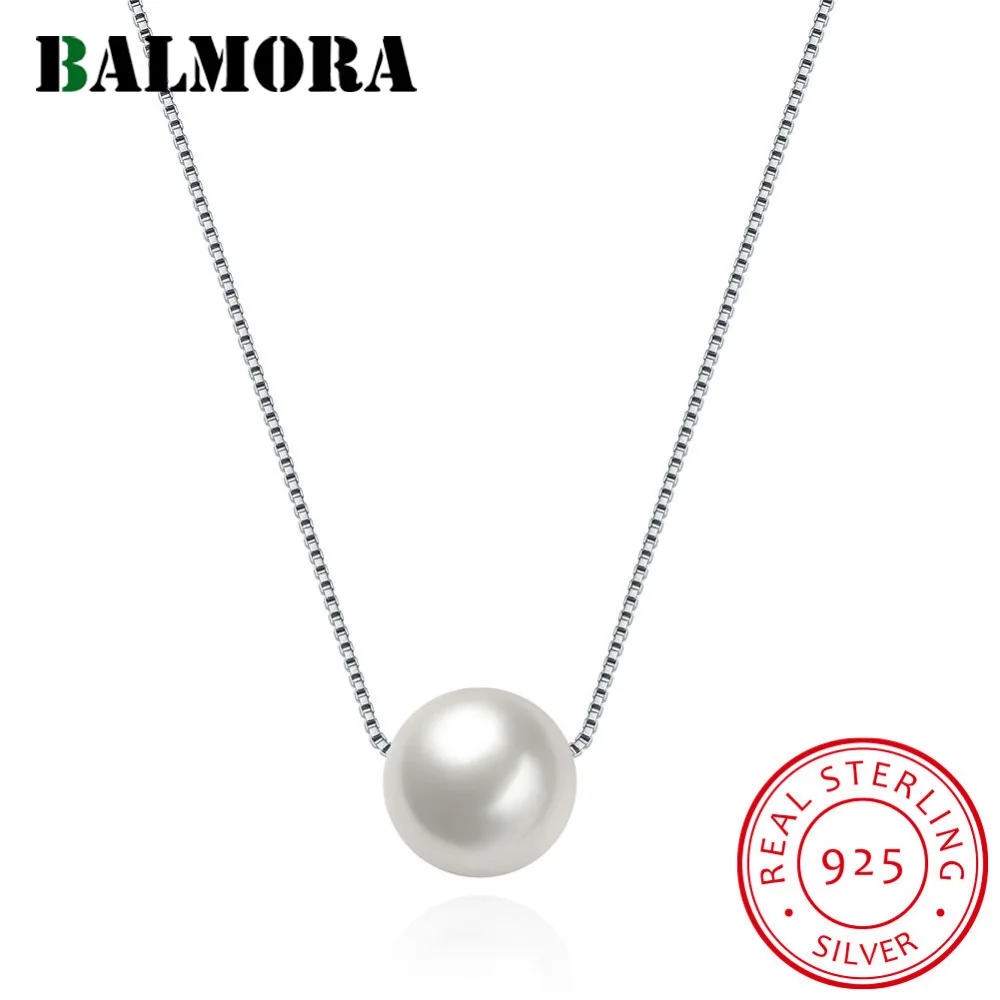 

BALMORA 100% Real 925 Sterling Silver Jewelry Simulated Pearl All-match Fashion Pendant Necklaces for Women Mother Gift SVN101