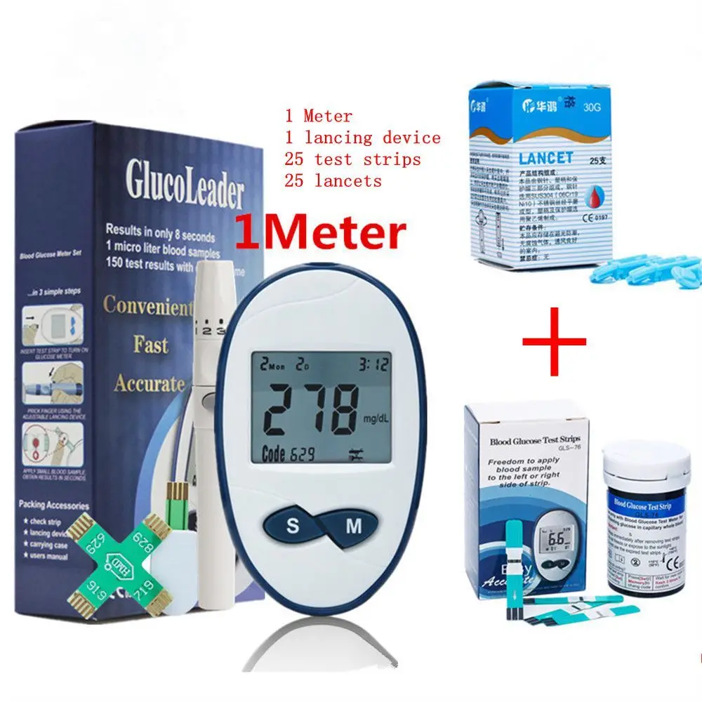 Для измерения сахара в крови глицерциметр медиатор глицкоза в крови диабетические тестовые полоски для диабета глюкометра - Цвет: full kits 25