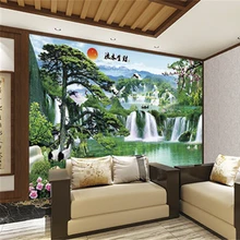 Пользовательские 3D печать DIY ткань и текстильные обои для фотообои пейзаж матовый шелк для гостиной китайский водопад птица