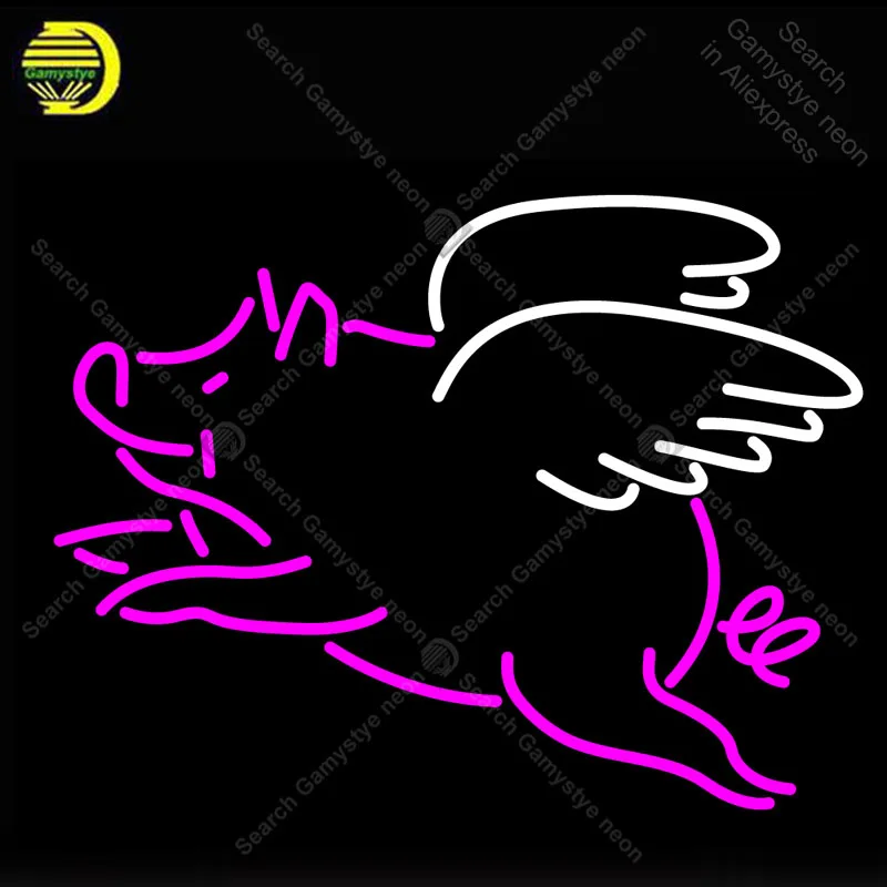Voando porco sinal de néon tubo vidro artesanato luz néon sinal recreação quarto icônico sinal luz néon acessórios anuncio luminoso