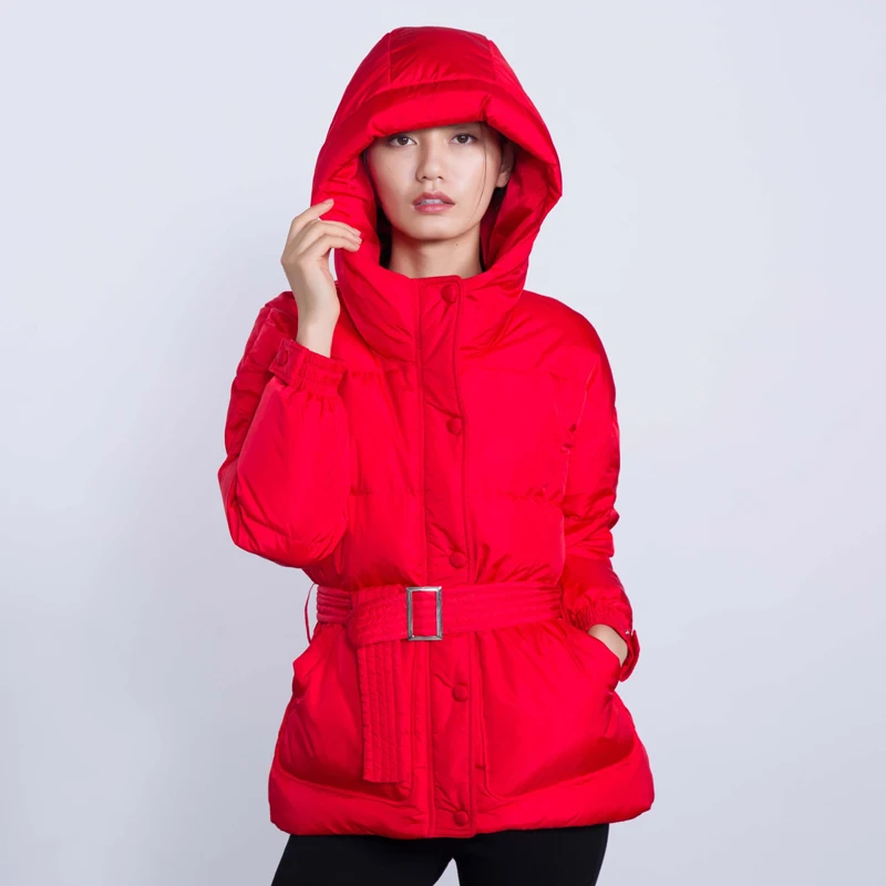 Capuchon Mince Ceintures Élégant Marque Épais Femme Canard 2018 Hiver Femmes Ao600 blanc Chaud rouge Manteaux De Noir Blanc 90 Duvet Automne Veste Solide À HrnHTaq