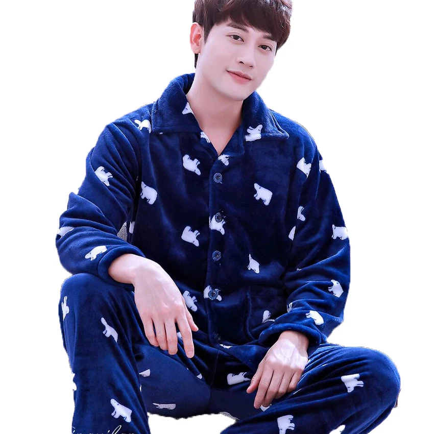 WSPLYSPJY Mens Winter Flannel 2 Piece Long Sleeve Lounge Pajama Sets
