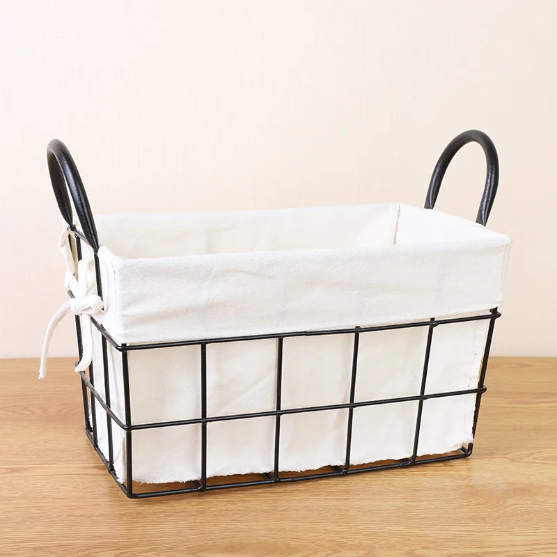 Metal Storage Basket Office Sundries Finishing Iron Baskets Nordic Dressing Table Cosmetics Organizer Bread Basket Household