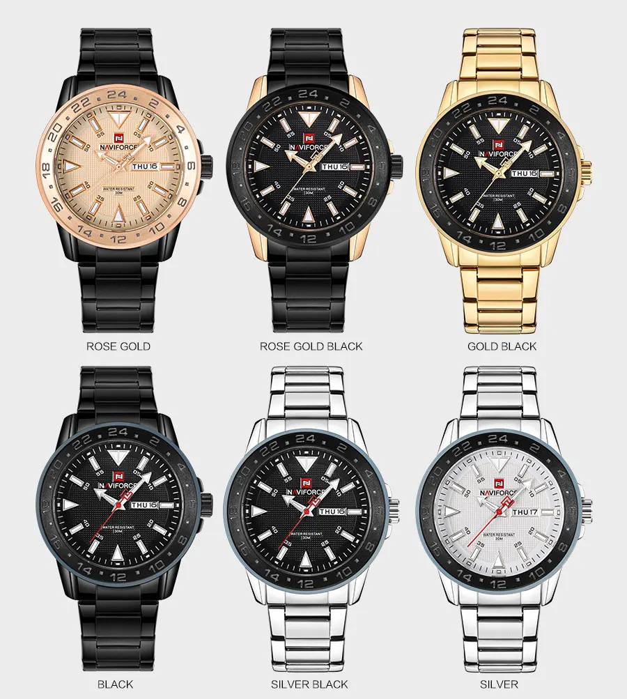 Новое поступление, кварцевые часы бренда NAVIFORCE, мужские спортивные часы из нержавеющей стали, водонепроницаемые наручные часы с автоматическим календарем, подарочные часы