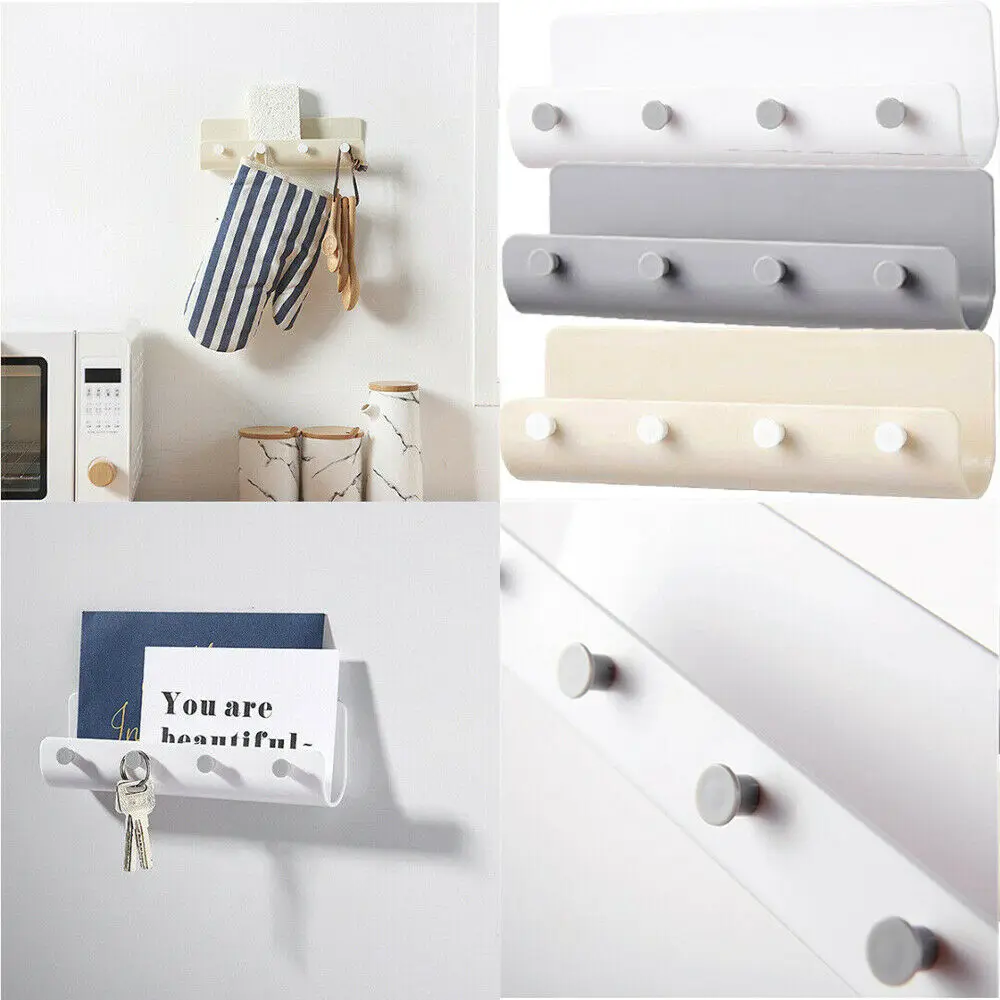 

4 Hooks Practical Hook Rack Key Hanging Storage Wall Mounted ABS Adhesive Organizer Durable Decor Home U Shaped Holder Hanger