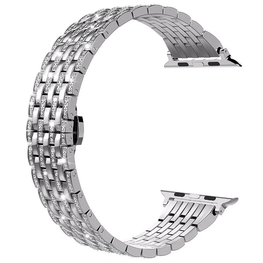 Горный хрусталь алмаз ремешок для Apple Watch 44mm 42 мм 40 мм 38 мм Нержавеющая сталь металлический браслет смотреть ремешок для iwatch серии 1 2 3 4