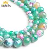 Cuentas de piedra Natural roja para hacer pulseras y collares, cuentas de ágatas de fuego verde, espaciador suelto redondo, 6/8/10mm, hilo de 15