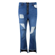 Осенние новые женские джинсовые узкие рваные брюки с высокой талией узкие Стрейчевые джинсы расклешенные брюки