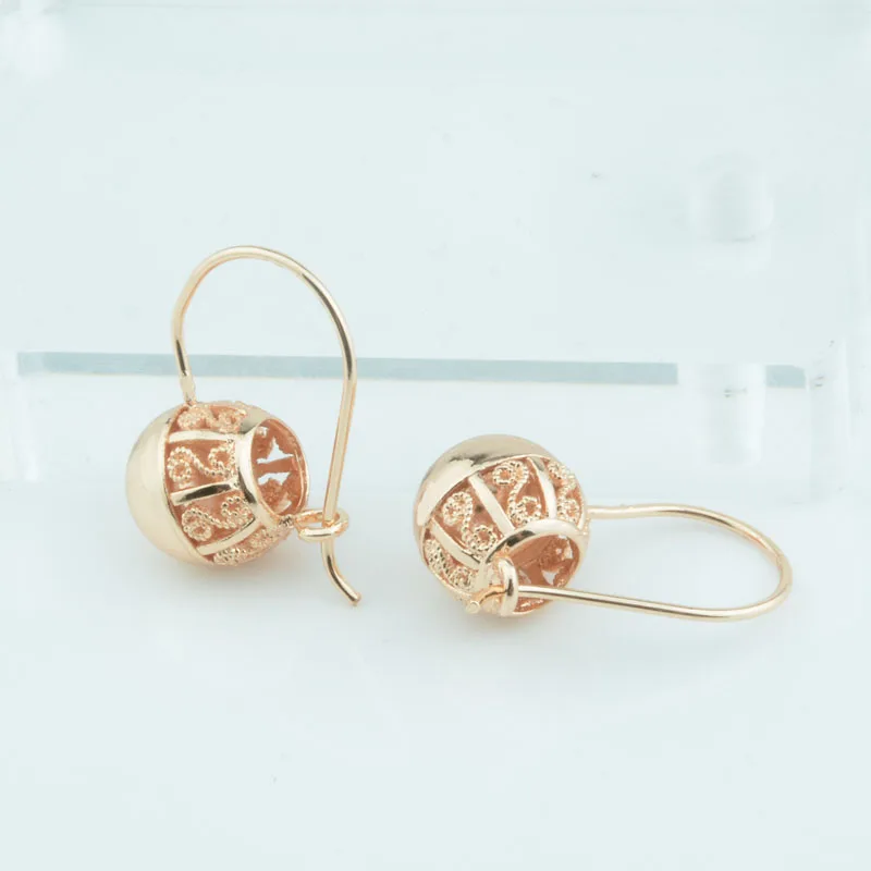 1 Pair Women Girls Gold 585 Color Drop Earrings Round Ball Bead Jewelry