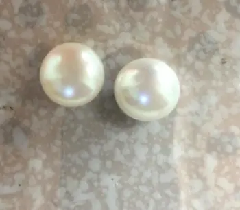 

HUGE 13-14MM SOUTH SEA BAROQUE BREAD ROUND WHITE PEARL EARRING 999AA
