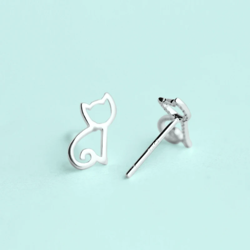 925 Sterling Silver Cute Cat Stud Earrings For Women Fashion Fine Jewelry Trendy Beautiful Simple Style High Quality Earring (3)