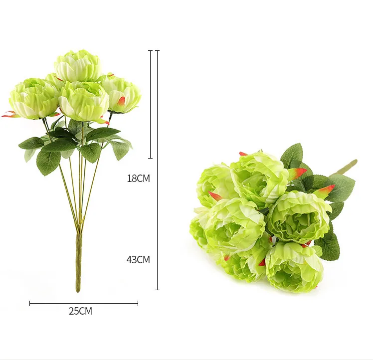 green artificial flower silk peonies bouquet fake peony rose wedding bouquet home decor