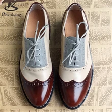 Genuine Leather Big Woman US Size 10 Designer Vintage Flat Shoes Round Toe Handmade black Creepers Oxford Shoes For Women Fur