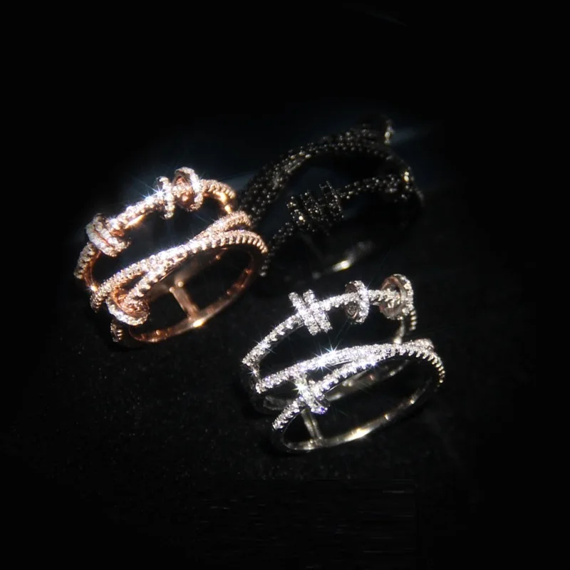 Модные движущиеся круглые медный перстень лодыжки манжета кольцо медь AAA циркон камень кольцо для женщин Свадебные ювелирные изделия Вечерние