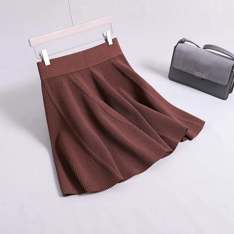 

2019 Fashion High Waist Women Spring Mini Skirts Stretch Harajuku Women A-line Knitting Skirt Faldas Jupe Femme Saia