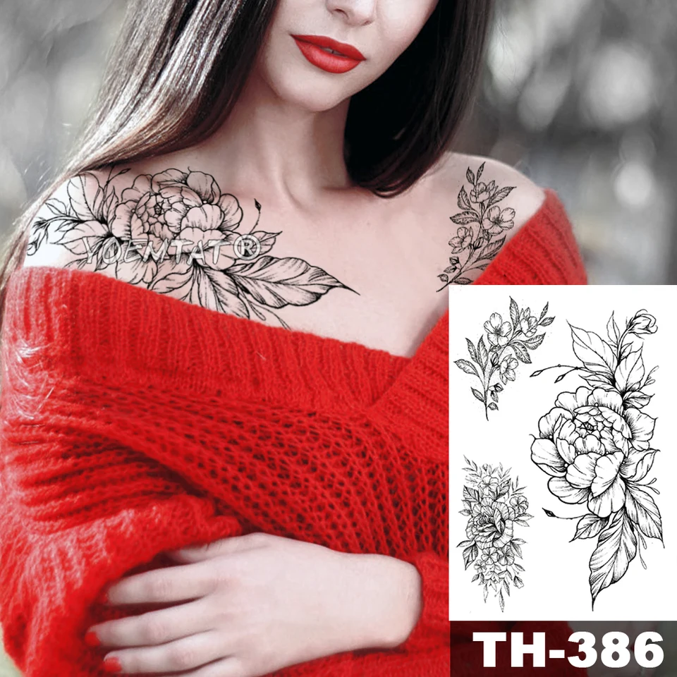 1 Piece Waterproof Temporary Tattoo Sticker Black Roses Design