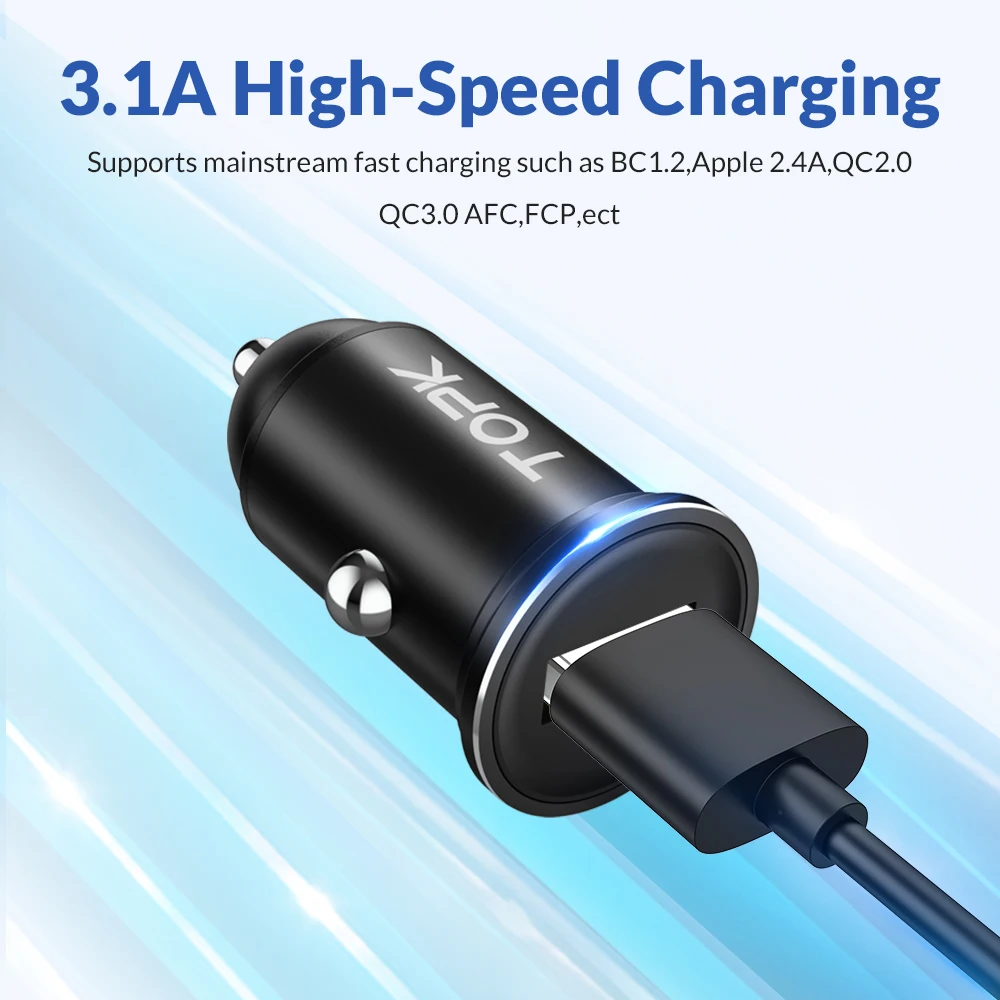 TOPK البسيطة شاحن سيارة سريعة تهمة 3.0 ل فون سامسونج Xiaomi سريع سيارة-شاحن QC USB سيارة مهايئ شاحن الهاتف في سيارة
