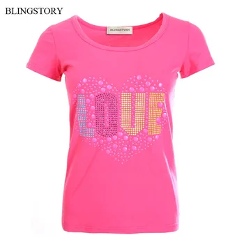 

BLINGSTORY Elegant Diamond Letter Female Summer Tops Plus Size Women T Shirts S-6XL