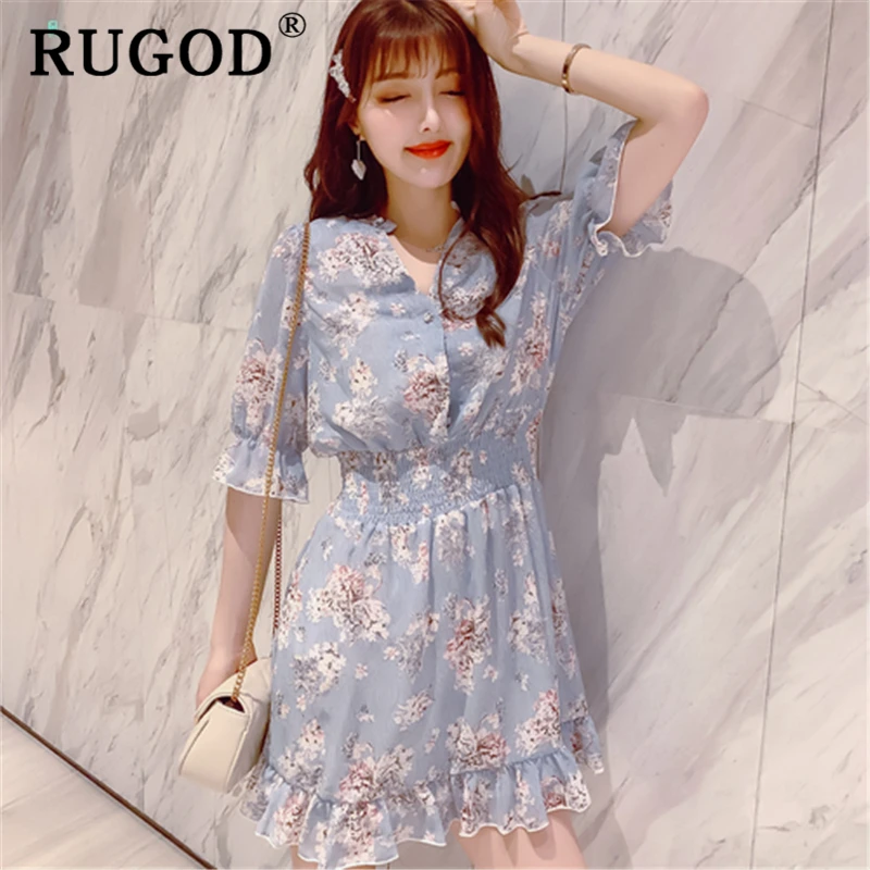 Женское шифоновое платье RUGOD летнее с рюшами v образным вырезом и расклешенными