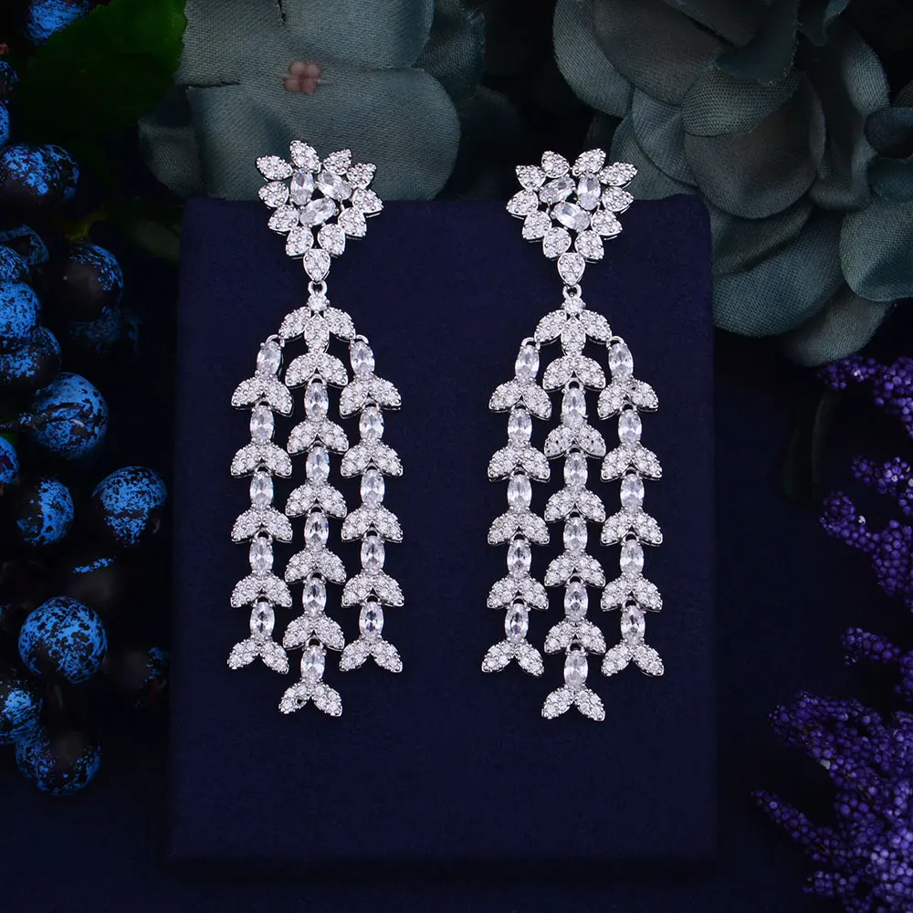 

76mm Luxury Cubic Zircon Women Earrings Trendy European Style Geometry Drop Earring Boucle d'oreill