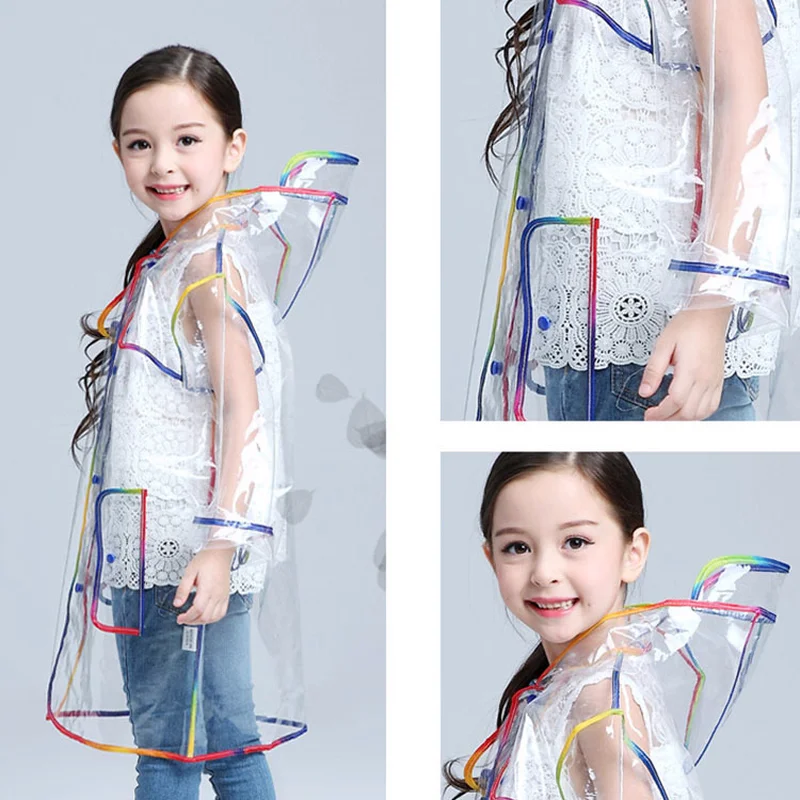 Transparent EVA Raincoat Hodded Outdoor Poncho Boys Girls Waterproof