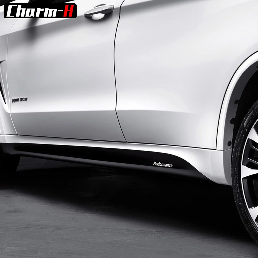 2 قطع الجانب تنورة عتبة الشارات ملصقات ل BMW X5 F15 F85 2014-2018 سباق شريط M الأداء ملصقا 5D ألياف الكربون