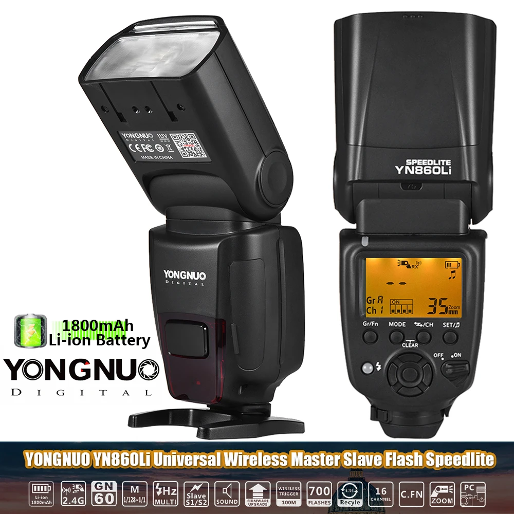 Yongnuo YN860Li Беспроводная вспышка Speedlite Литиевая Батарея Вспышка светильник для Canon Nikon sony совместимый YN560III/YN560IV/YN660 968N