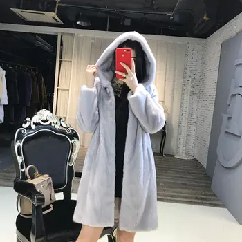 

Mink Whole Fur Women Long Coat Winter Thick Slim Warm Denmark Female Mink Fur Long Hood Jacket