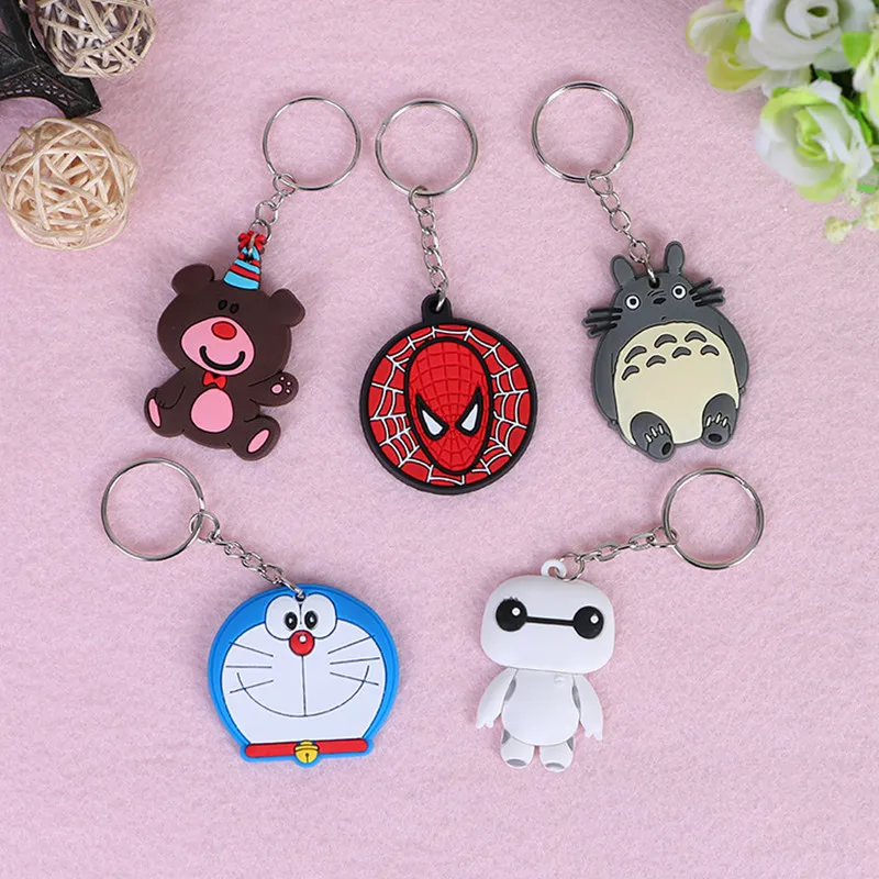 

1PCS Cute Animal Cartoon Chinchilla Mickey Spiderman Silicone Key ring Keychain Backpack Charms Key chains Key Holder Kid Gift