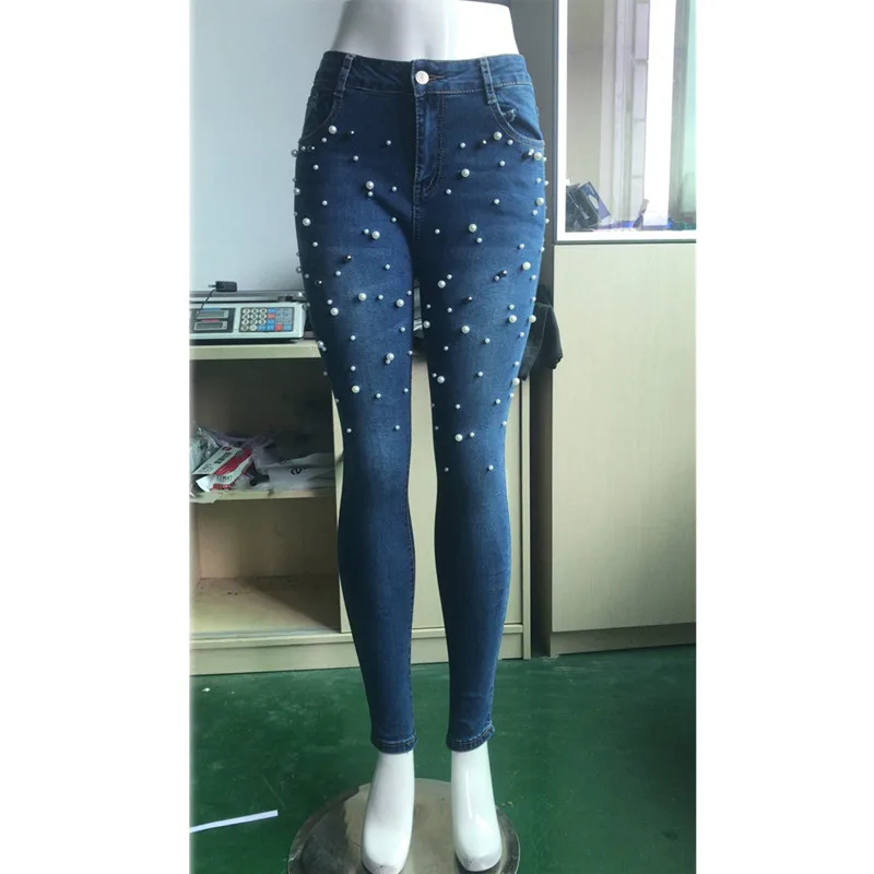 Women blue Jeans Pants Skinny Pearl Beaded black Jeans Summer Spring ladies high waist Zipper Fly Long Denim Casual mom jeans Women blue Jeans Pants Skinny Pearl Beaded black Jeans Summer Spring ladies high waist Zipper Fly Long Denim Casual mom jeans