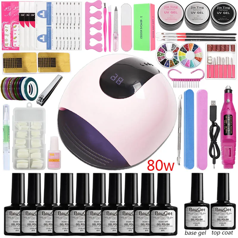

Nail Set 80W/48W UV LED Lamp Dryer with Nail Builder Kit Soak Off Manicure Set Gel Nail Polish for Nail Art Tools Professional