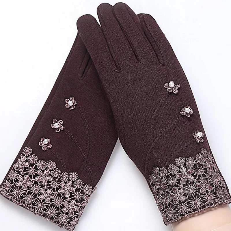 Модные элегантные женские перчатки с сенсорным экраном, зимние женские кружевные теплые кашемировые перчатки с бантом, перчатки на запястье, подарок 16A-F
