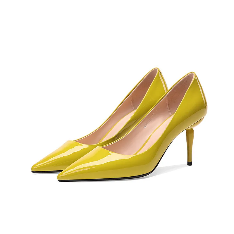 

2019 new spring pointed shallow mouth low shoes stiletto high heel women's shoes green 040902