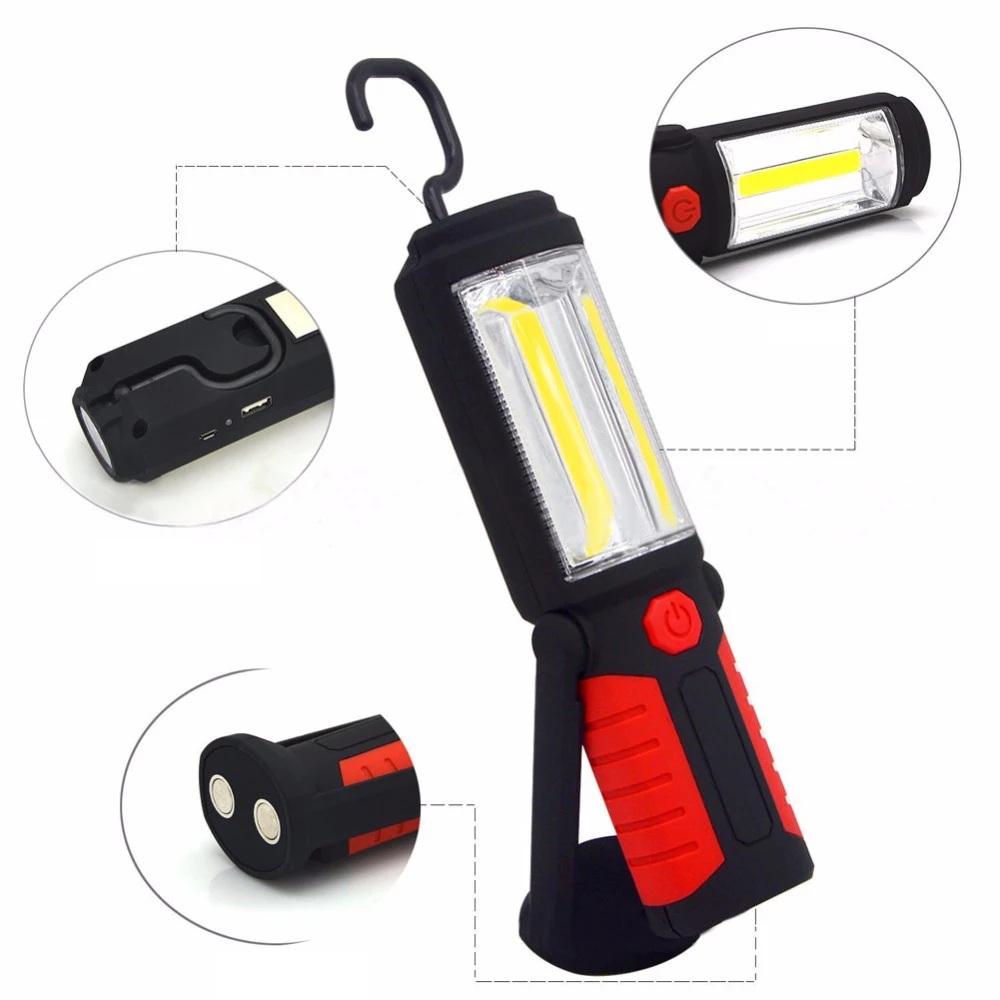 

Powerful Portable 3000 Lumens COB LED Flashlight Magnetic Rechargeable Work Light 360 Degree Stand Hanging Torch Lamp For Work