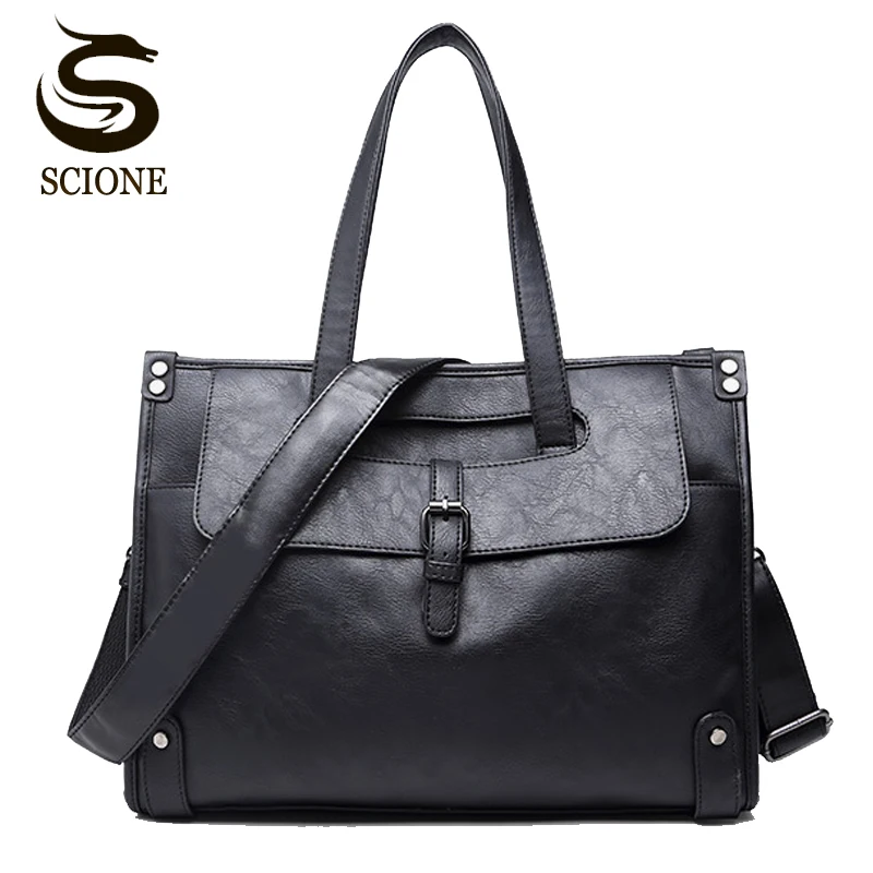 Man Business Hand Bag Mens PU Leather Briefcase Bag Black Crossbody Messenger Bags 13 14 inch Laptop Handbag Male Travel Totes 