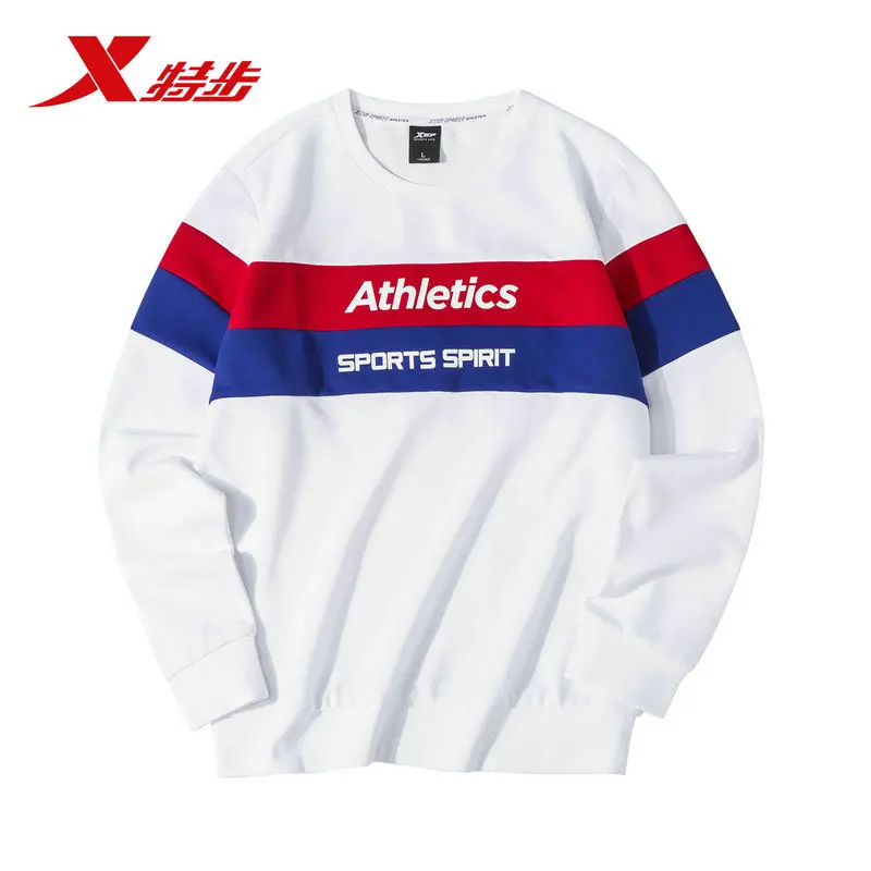 881329059206 Xtep мужские спортивные толстовки свитер осенний пуловер с круглым вырезом популярная цветная полоска модный Мужской Повседневный свитер - Цвет: white