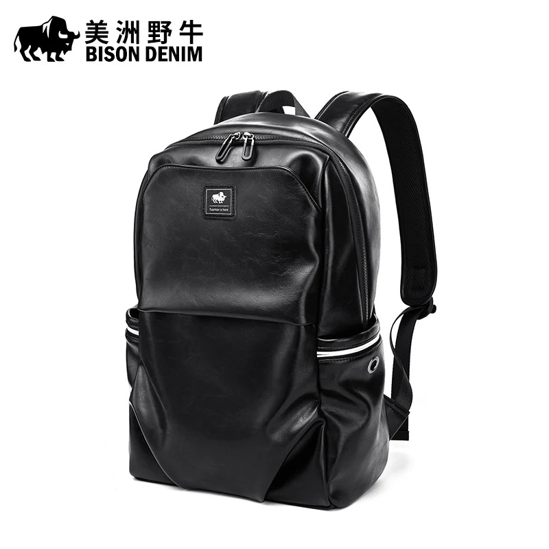 

BISON DENIM Korean Style Leather Men Leisure Travel Backpack Fashion School Bag Teenage 15 inch Laptop Backpacks N2915-1
