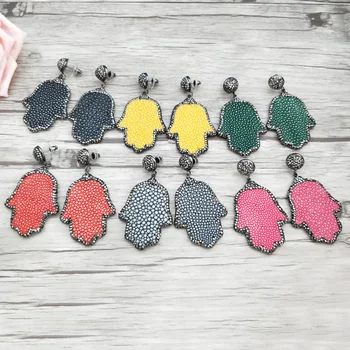 

4 Pairs Natural Fishskin Pave Rhinestone Crystal Zircon Earrings,Fashion palm shape Earrings Handmade Jewelry Findings ER690