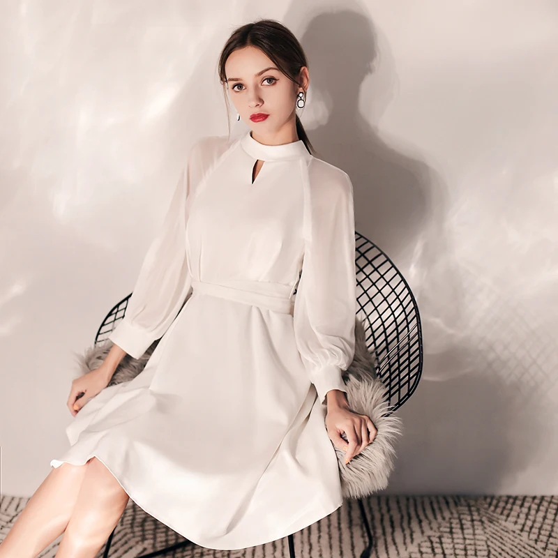 SSYfashion сексуальное коктейльное мини-платье с длинным рукавом и молнией сзади длиной выше колена, белые вечерние платья на заказ, элегантные вечерние платья