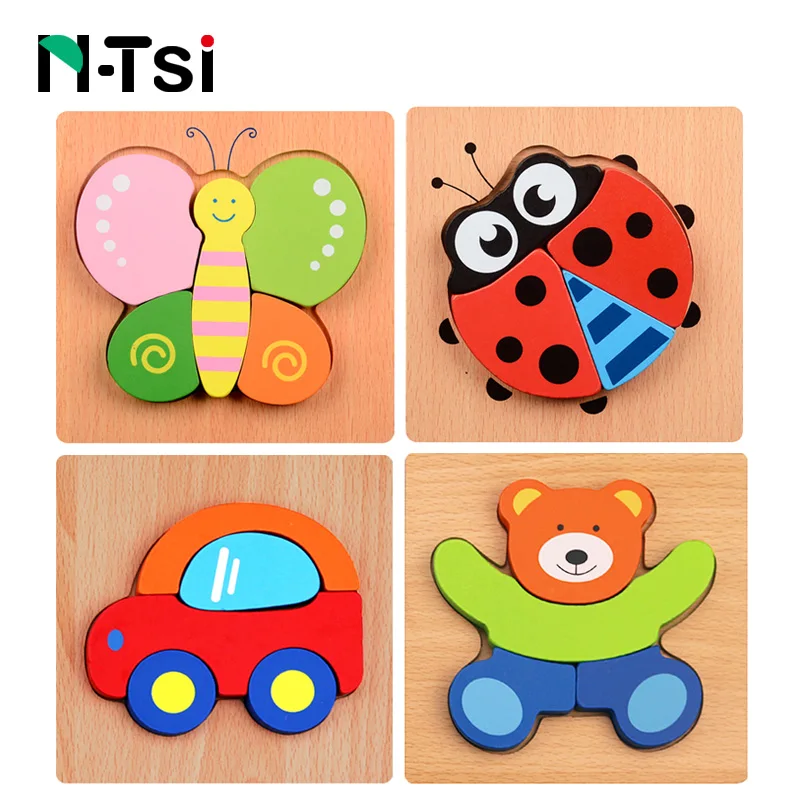 N-Tsi Cartoon Animal Designed Wooden Puzzles Educational Toys for Children Kids Game