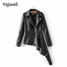 Yojoceli, крутые Асимметричные Куртки из искусственной кожи, пальто для женщин, Осень-зима, уличная одежда в стиле панк, мото, Куртки из искусственной кожи, верхняя одежда
