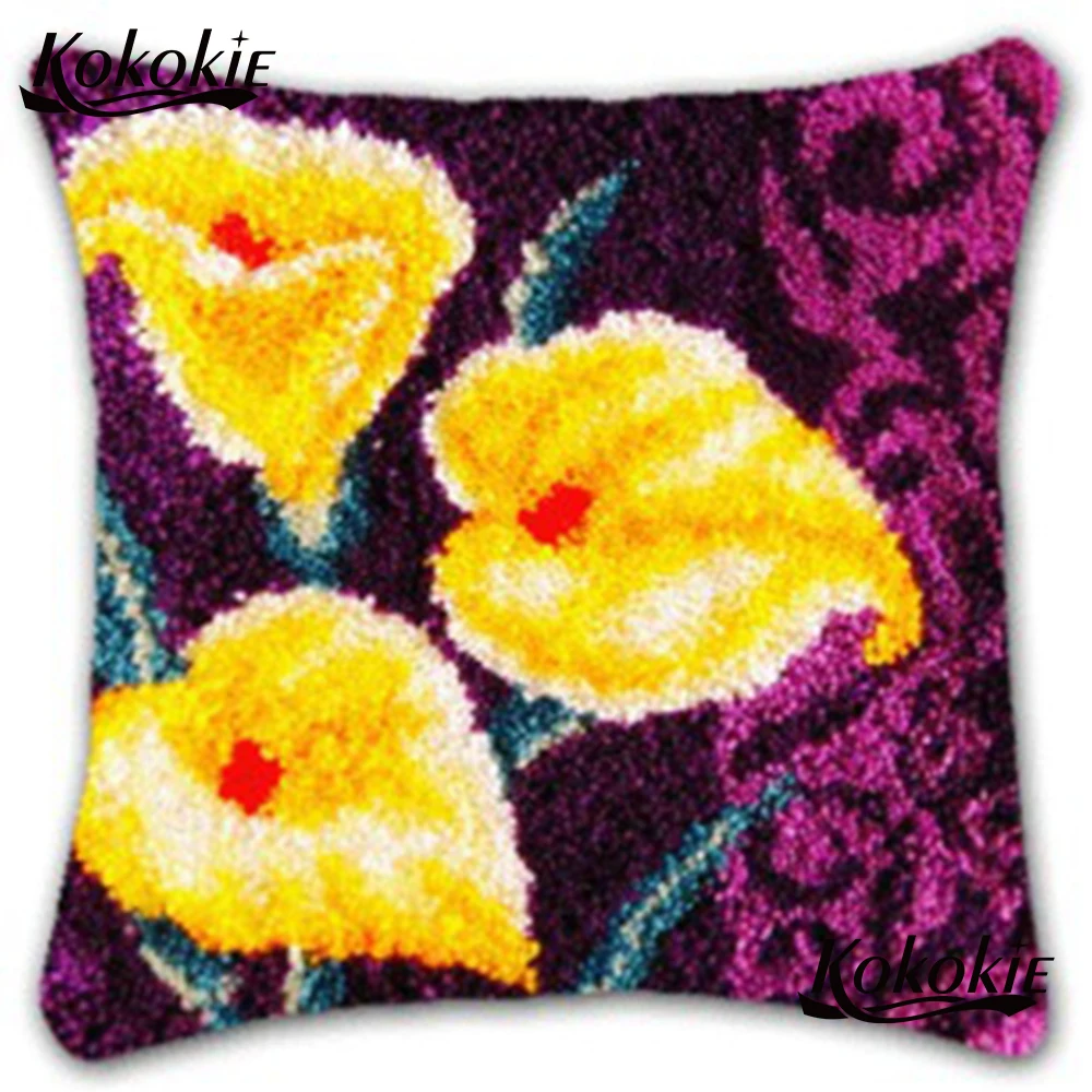 Latch Hook Pillow kit flower diy rug carpet Crocheting Rug Yarn Pillowcase Handmade Unfinished Embroidery Cushion Mat | Дом и сад