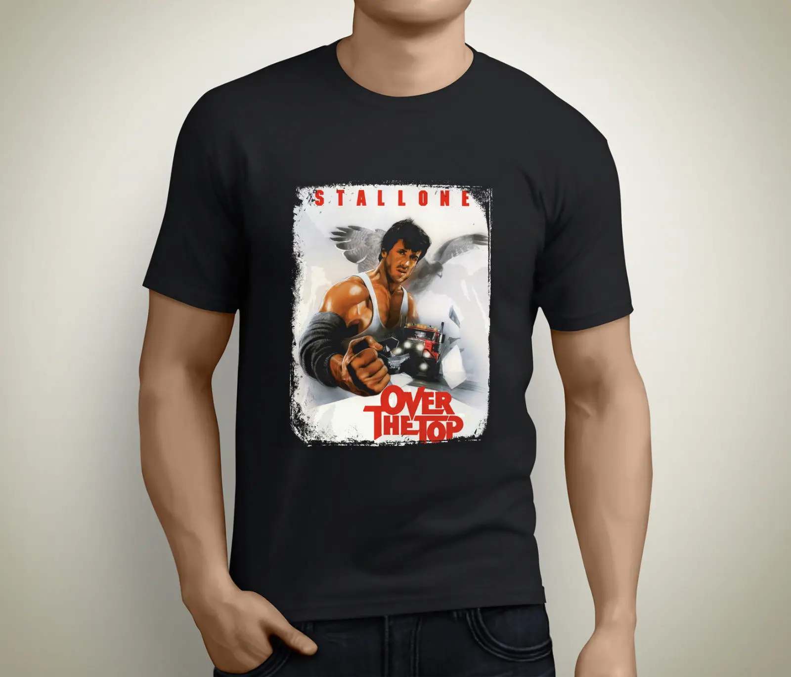 Over The Top Stallone 80s Vintage Short Sleeve Men's Black T Shirt Size