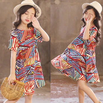 

Girls Summer Dress Bohemian Casual Tutu Beach Sundress Teenage Kids Teen Clothes Girl Party Dress Princess Costume 6 10 12 Year