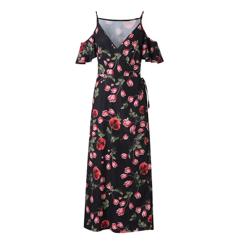 New Womens Fashion Summer Sexy Casual Elegant  V Neck Dress Elegant Lady Bohemia Floral Printed Dress #4A23 (3)