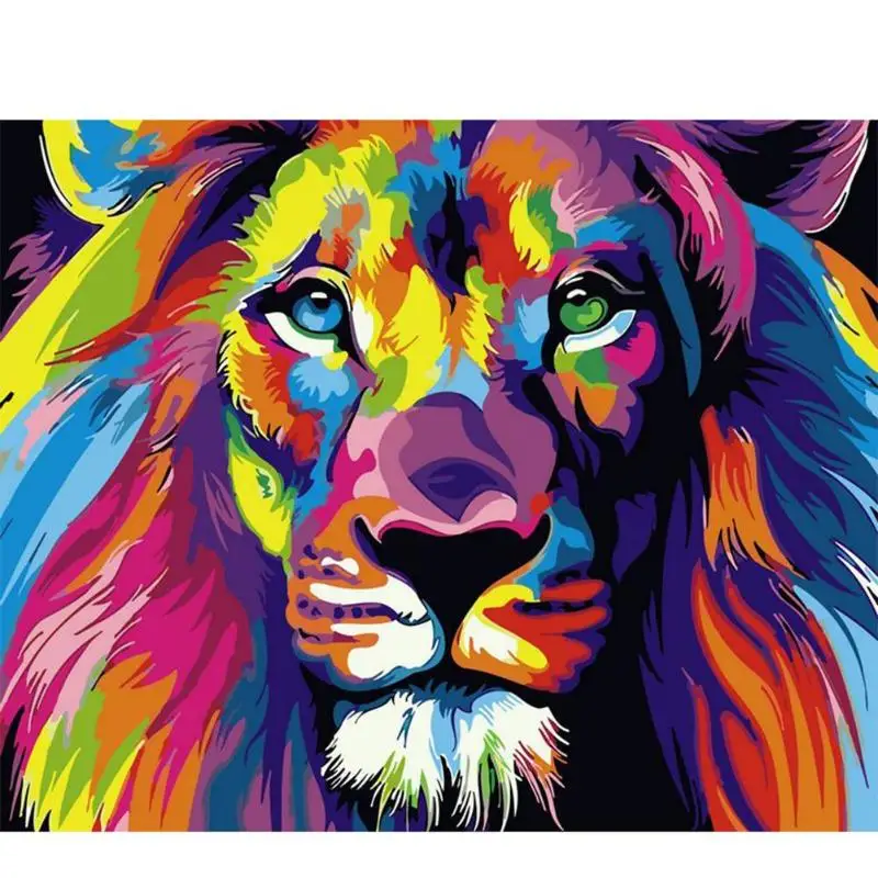 

Frameless Colorful Lion Animals Abstract Painting Diy Digital Paintng By Numbers Modern Wall Art Picture For Home Wall Artwork